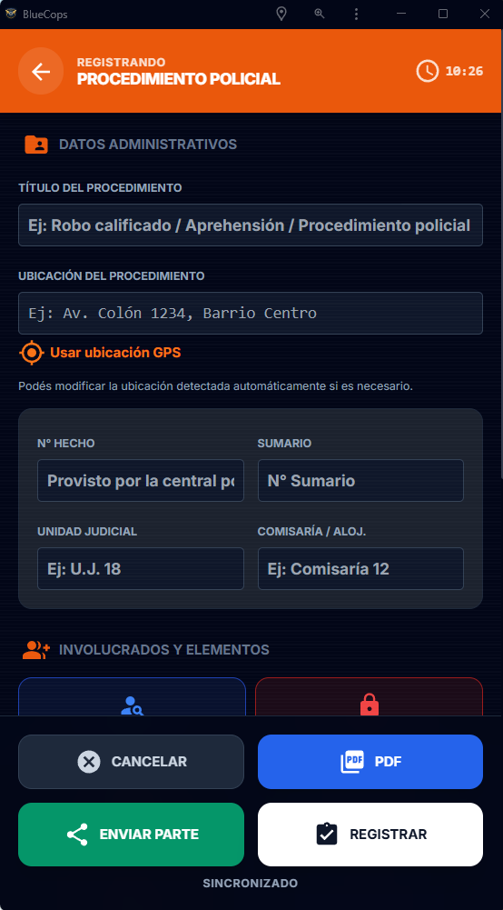Registro de procedimientos en BlueCops