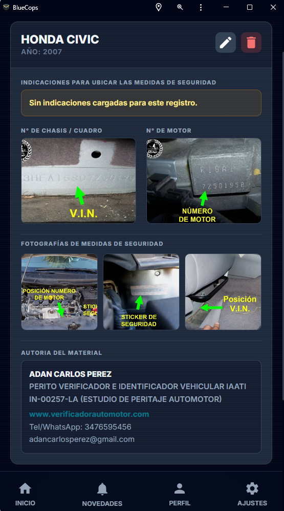 Identificación vehicular en BlueCops
