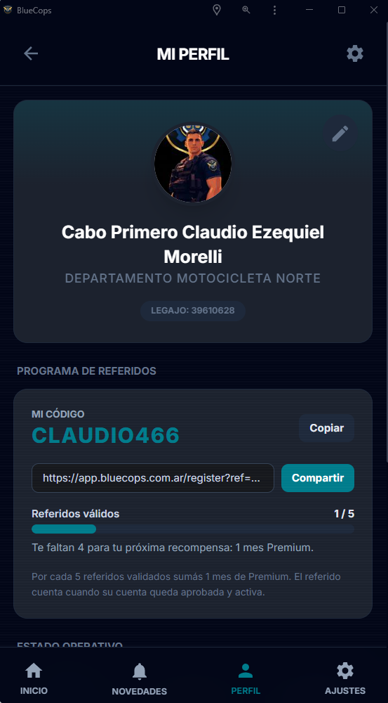 Perfil del oficial en BlueCops