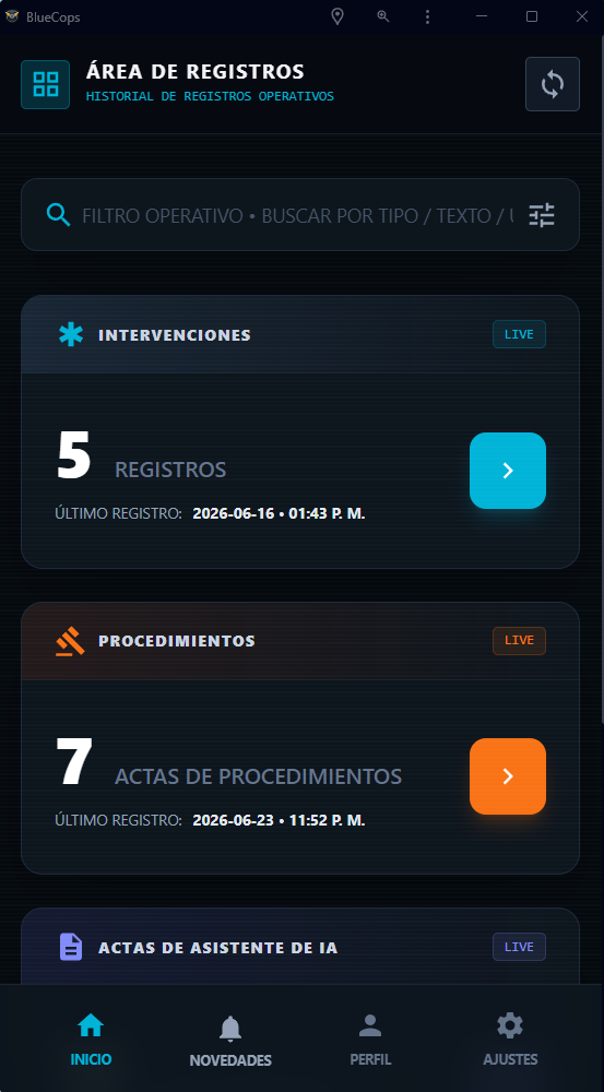 Registros en BlueCops