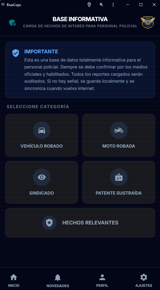 Reportes de hechos delictivos en BlueCops